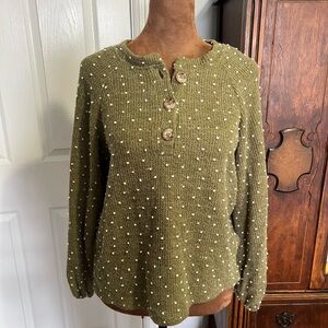 Blu Pepper Olive Sweater with Button Detail